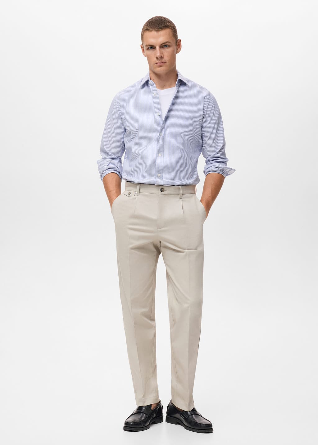Mango Man Regular Fit Pleated Cotton Trousers Sand In Neutral