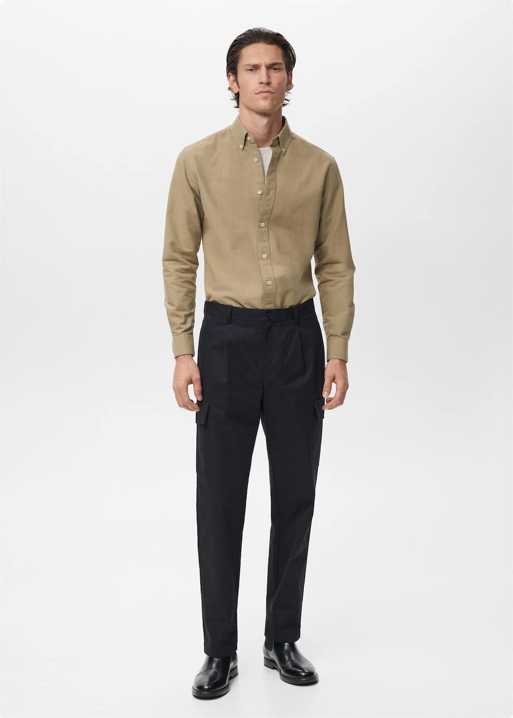 Mango Man Regular Fit Cotton Cargo Trousers Navy In Black