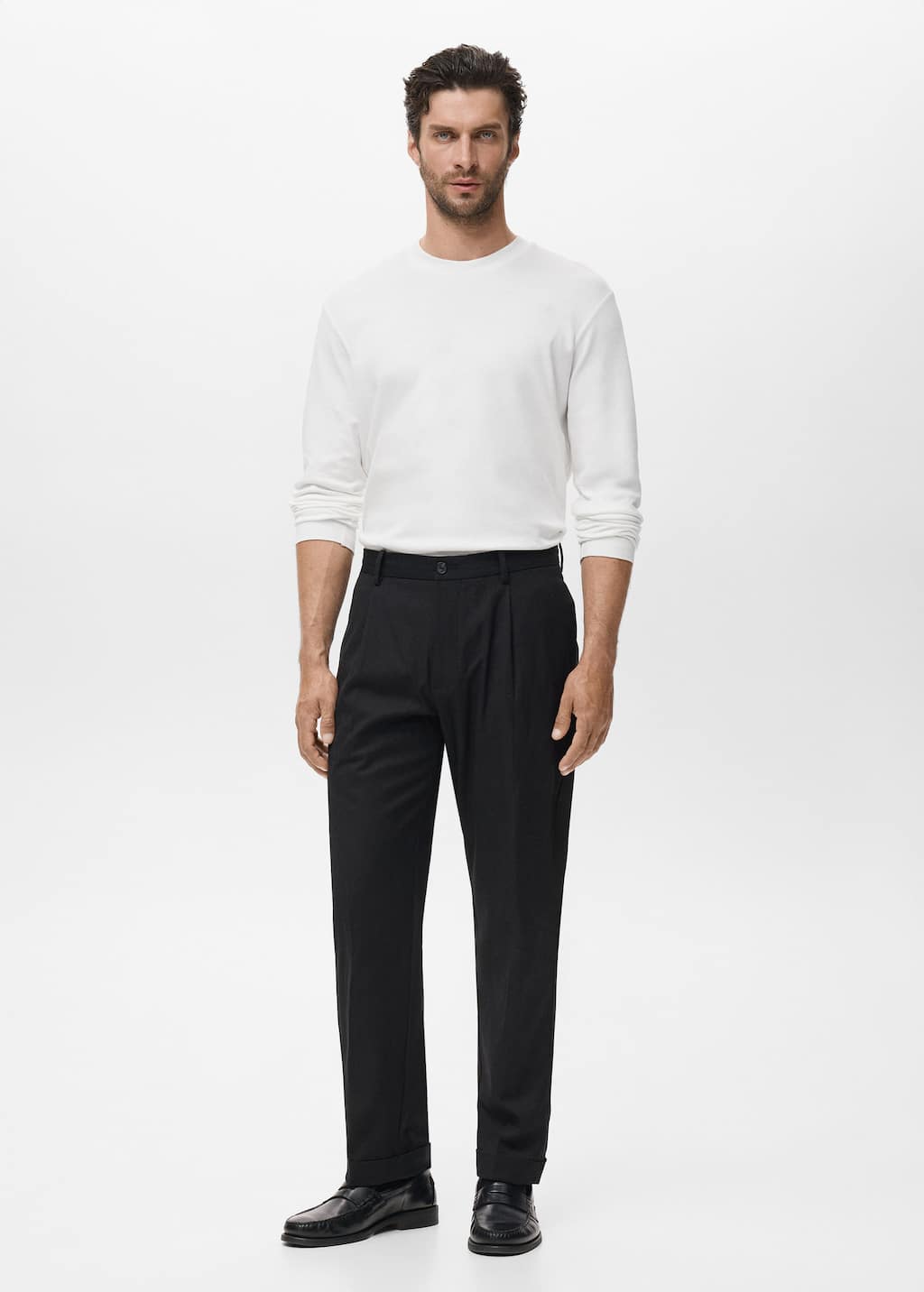 Mango Man Long Sleeve Regular Fit T-shirt White In Black