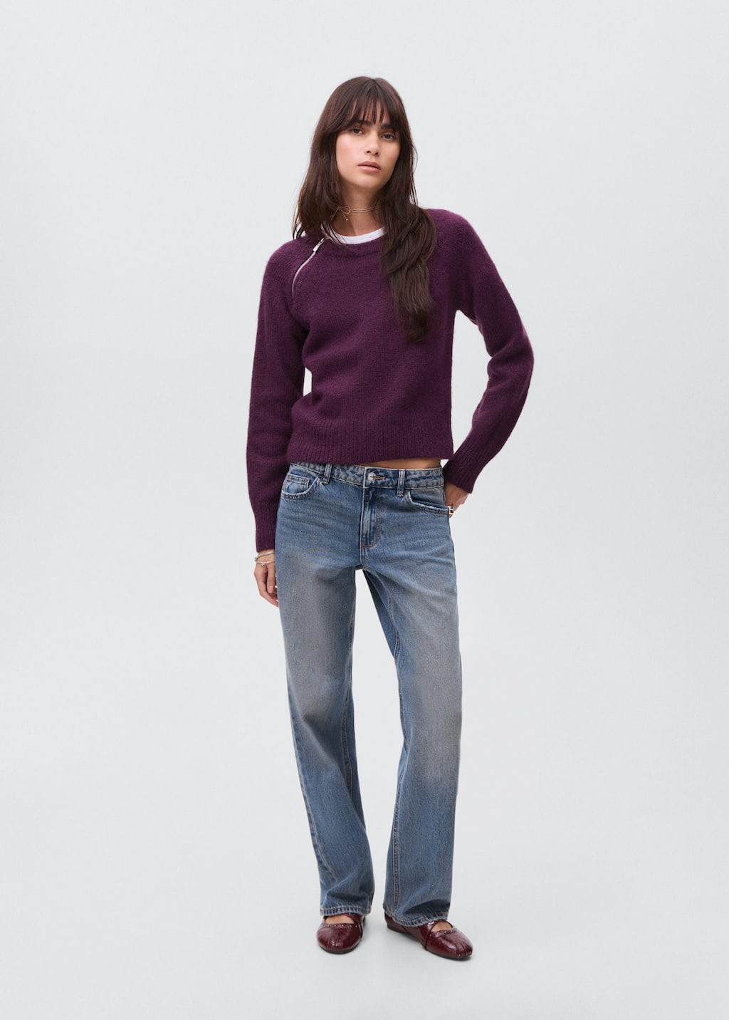 Mango Teen Pull-over Maille Col Zippé Grenat - Fille - M -  In Multi