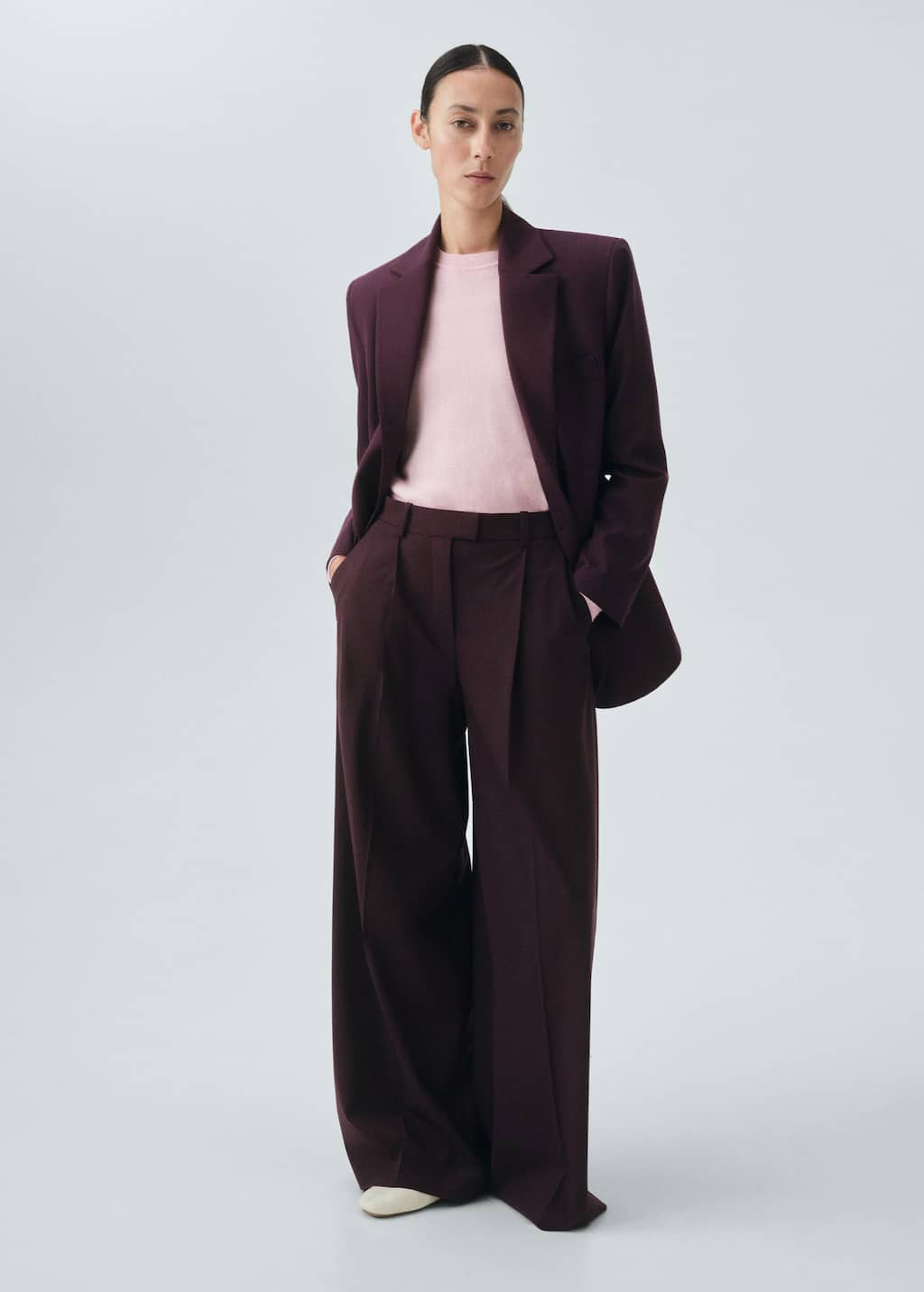 Mango Wool-blend Suit Jacket Maroon In Burgundy