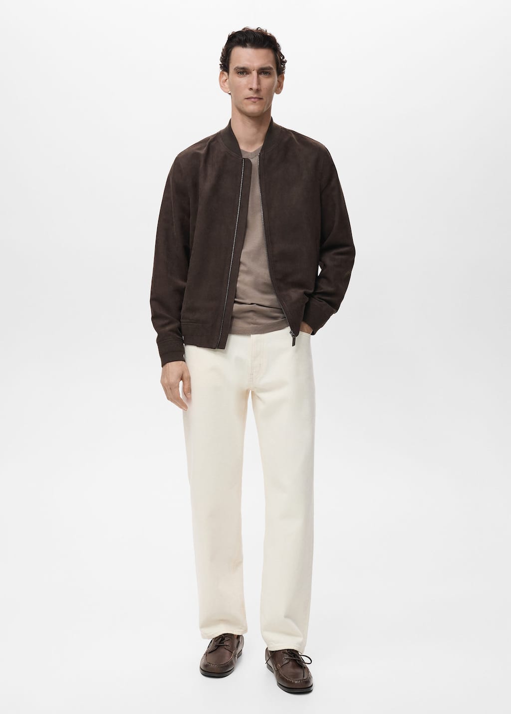Mango Man Suede-effect Bomber Jacket Chocolate