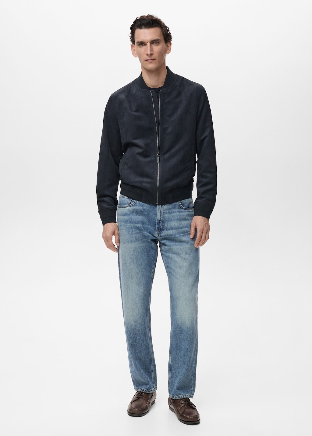 Mango Man Suede-effect Bomber Jacket Night Blue