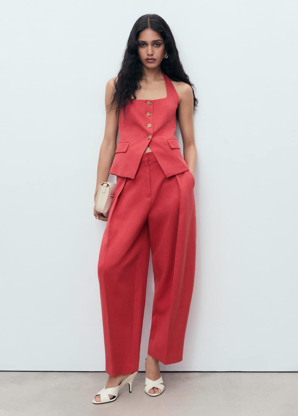 Mango Linen-blend Balloon Suit Trousers Cherry In Red