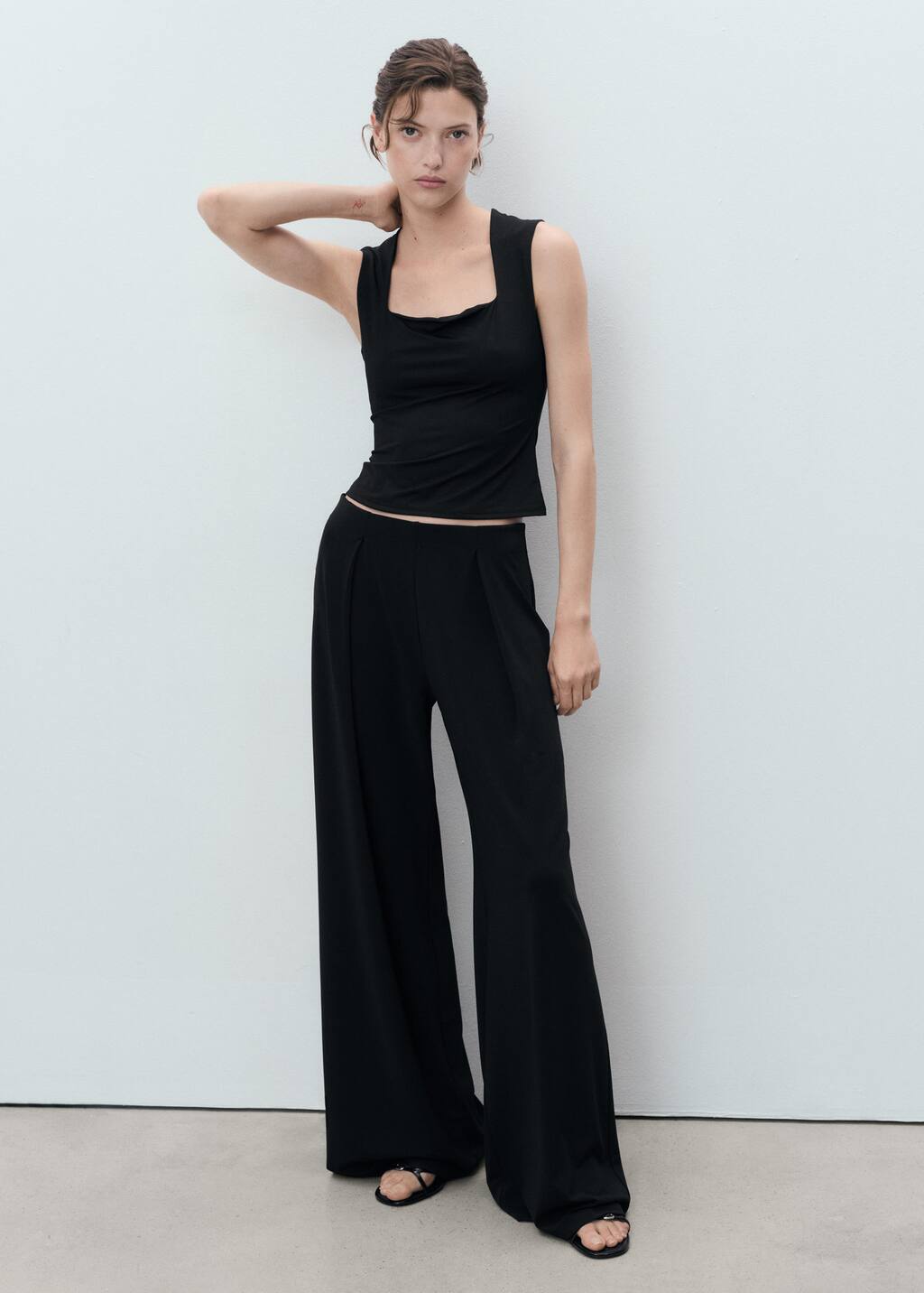 Mango Fitted Top With Wide Straps Black
