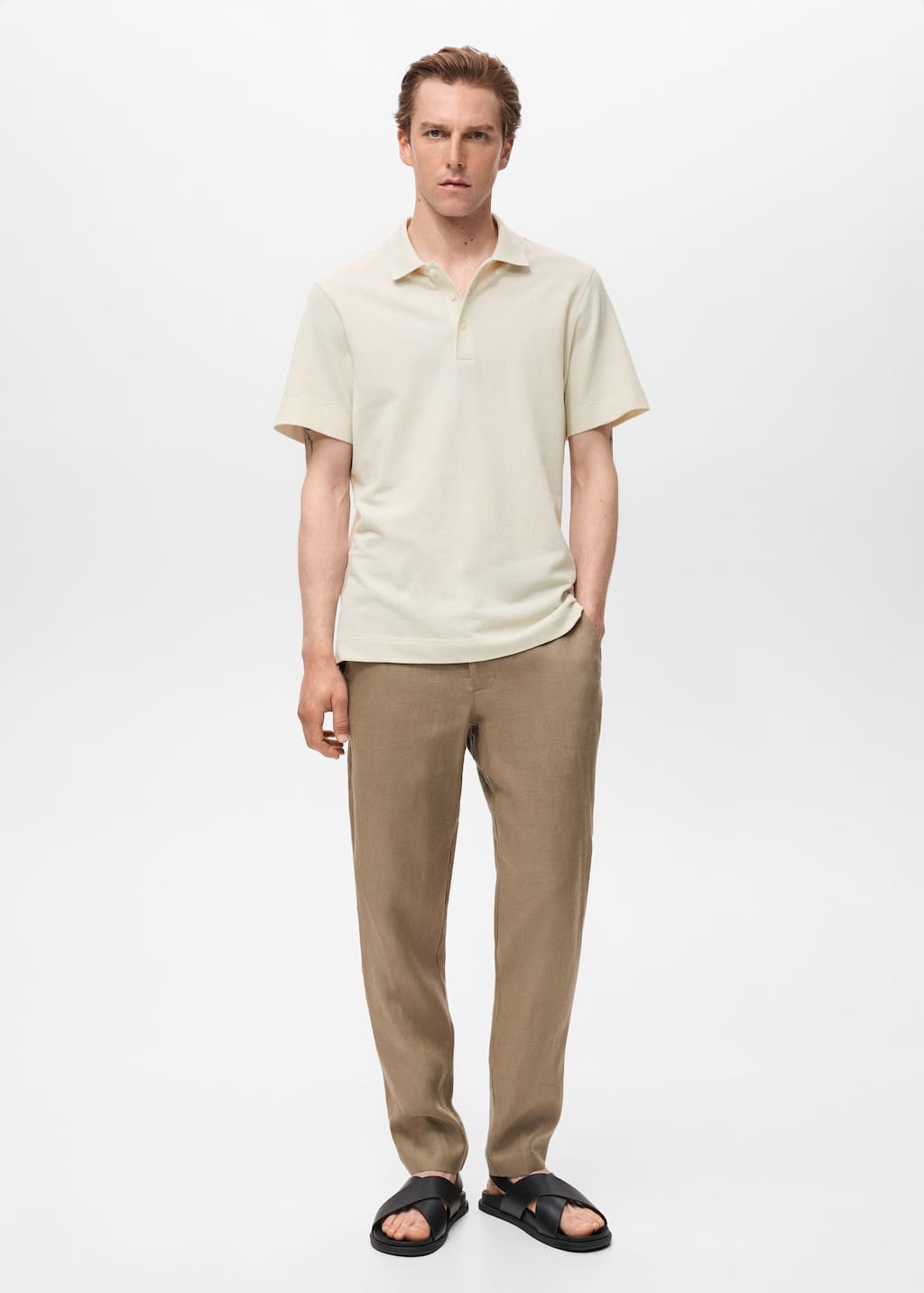Mango Man Fine Rib-knit Polo Shirt Ivory White