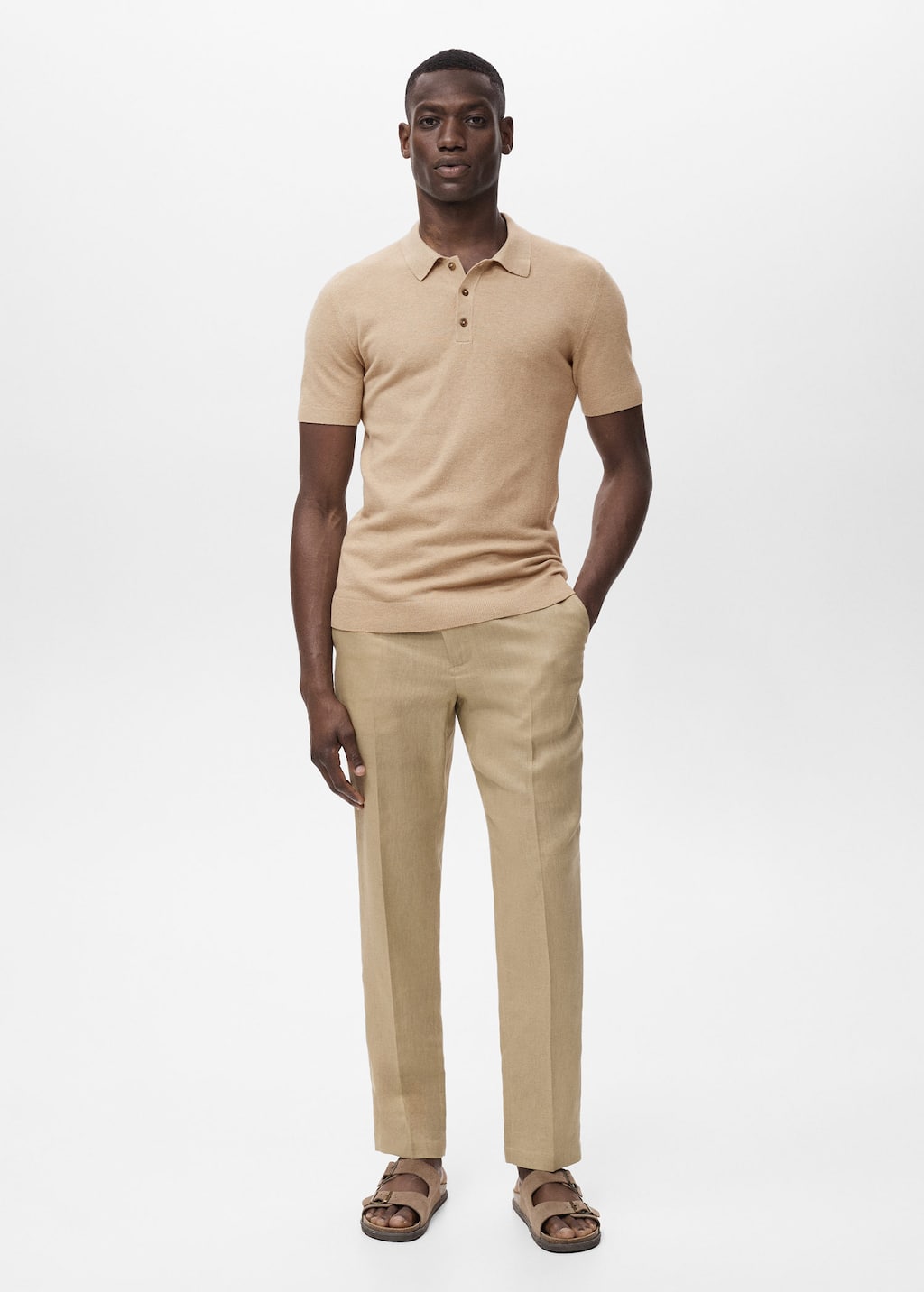 Mango Man Fine-knit Cotton Polo Shirt Beige