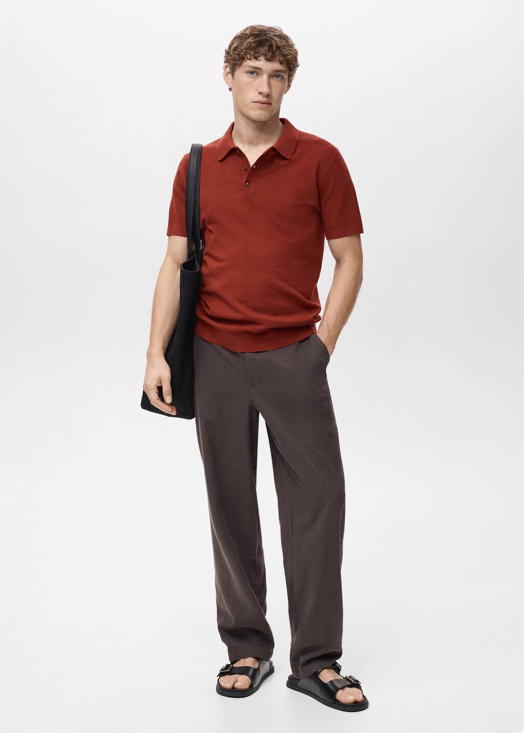 Mango Man Fine-knit Cotton Polo Shirt Burnt Orange