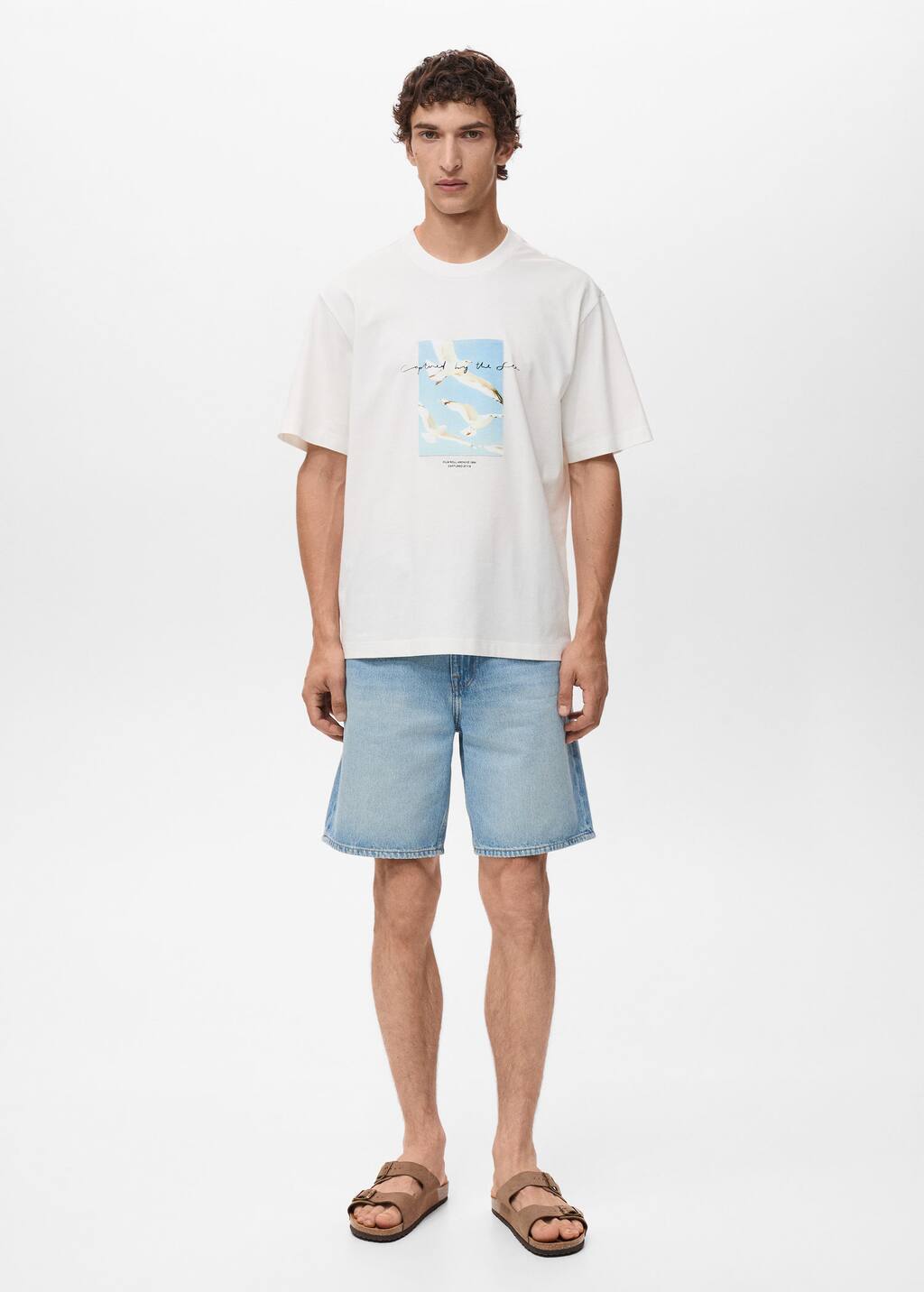 Mango Man Printed Cotton-blend T-shirt Off White