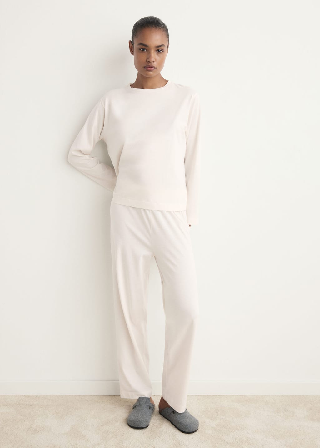 Mango Two-piece Plain Cotton Pyjamas Vanilla In Neutral