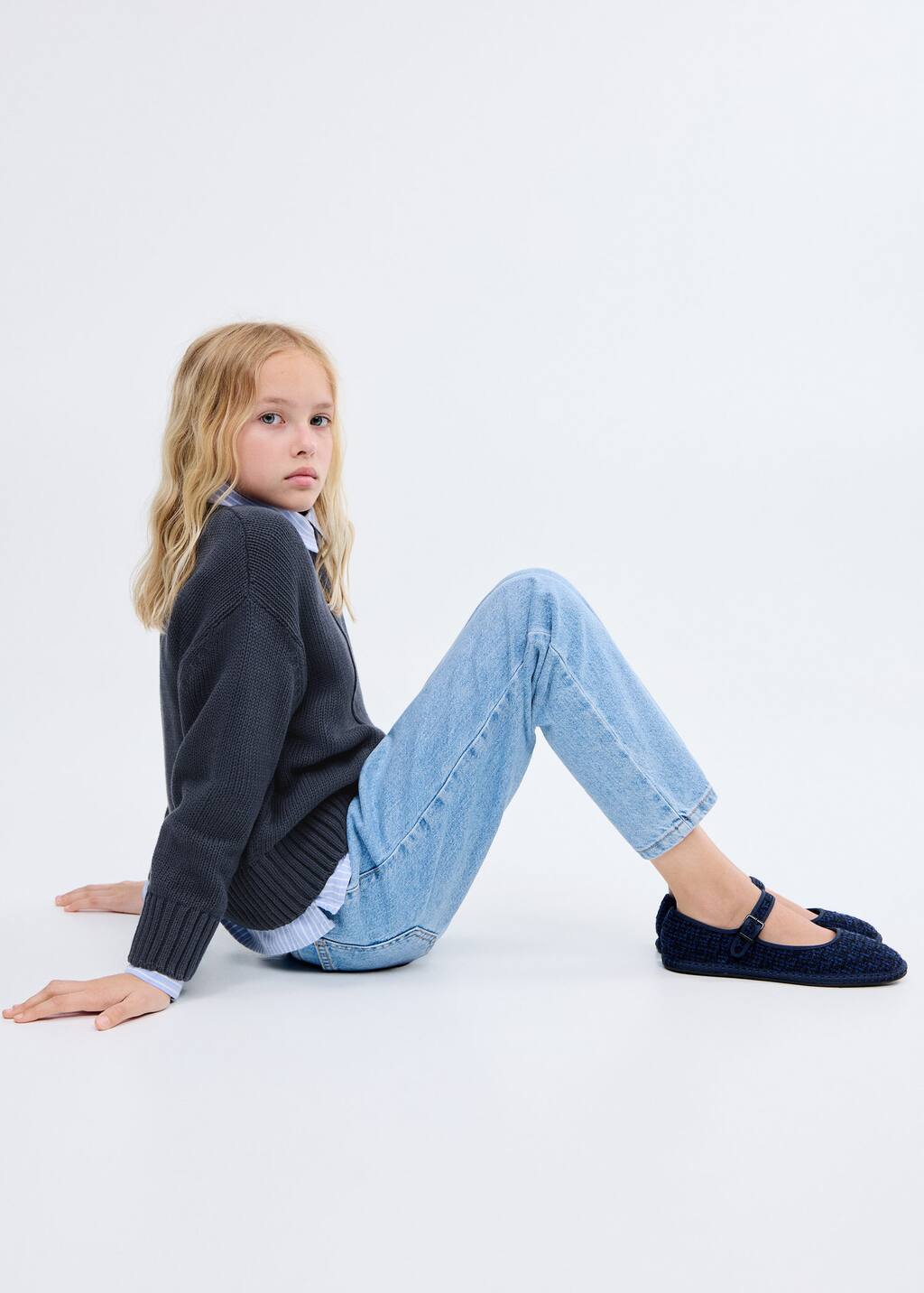 Mango Long-sleeve Knitted Sweater In Blue