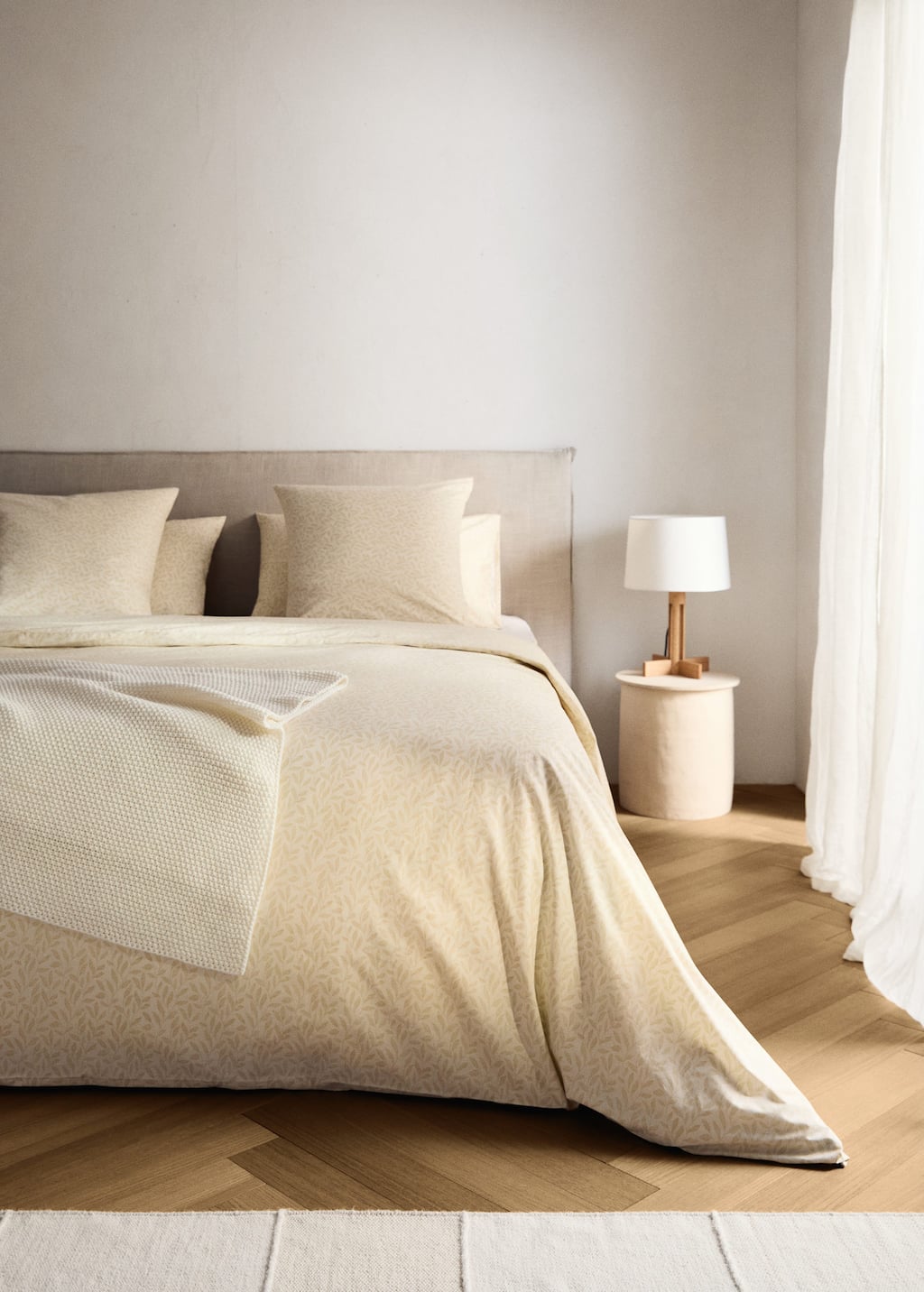 Mango Home Percale Cotton Duvet Cover With Leaf Print For 180/200 Cm Bed Vanilla
