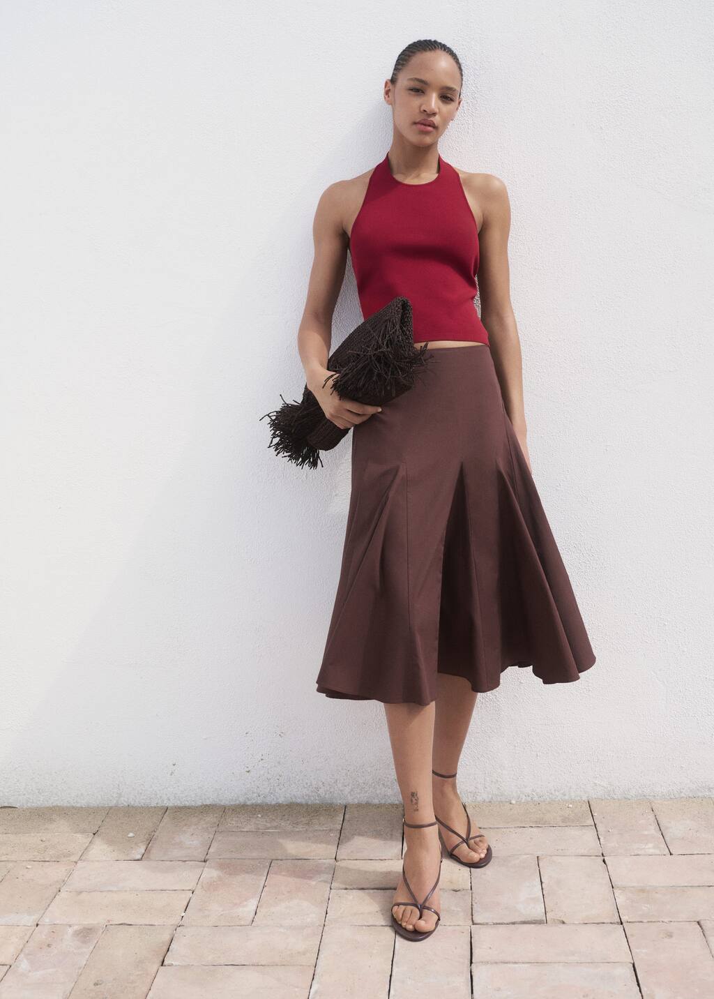 Mango Knitted Top With Hoop Detail Wine In Brown