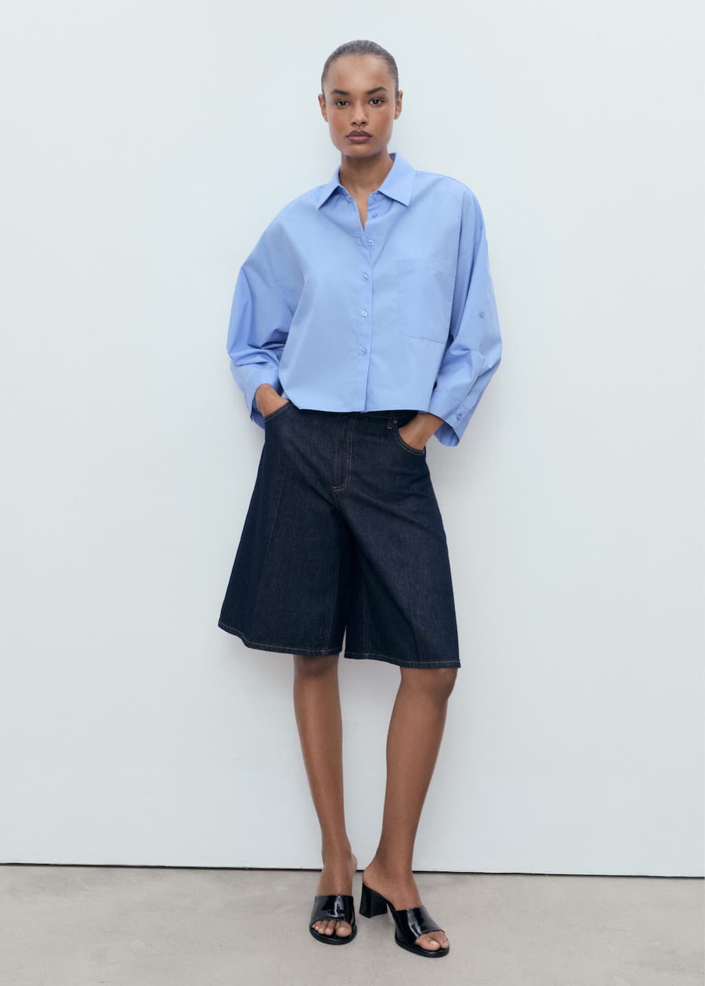 Mango Oversize Button-up Shirt In Blue