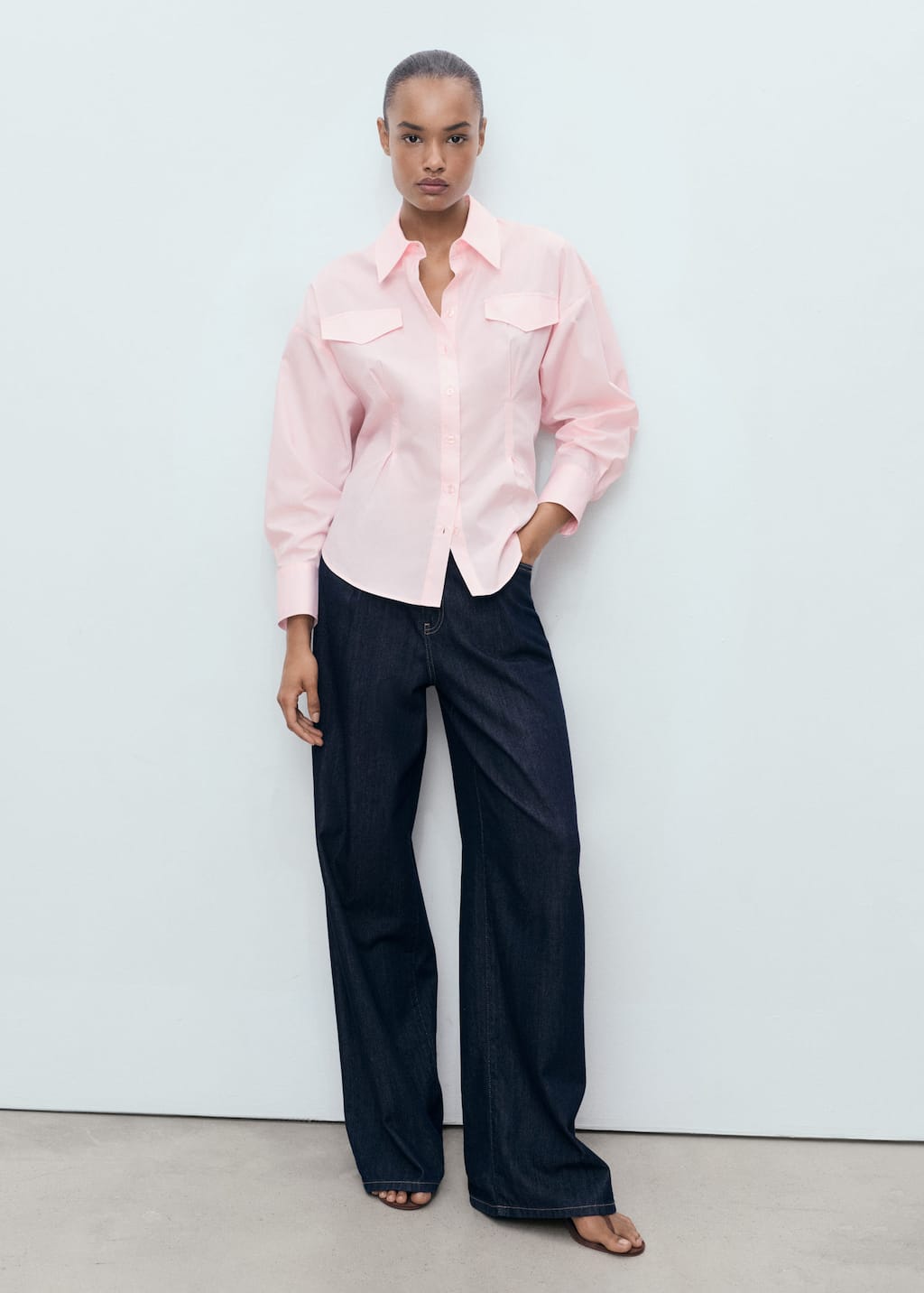 Mango Shirt With Pleats And Pockets In Pink