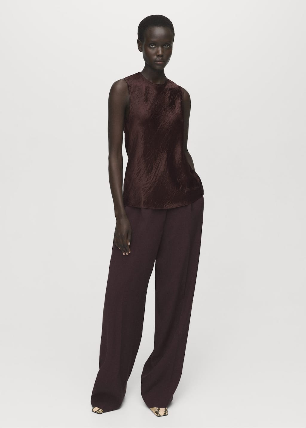 Mango Blouse Satinée Effet Froissé Chocolat - Femme - L - In Brown