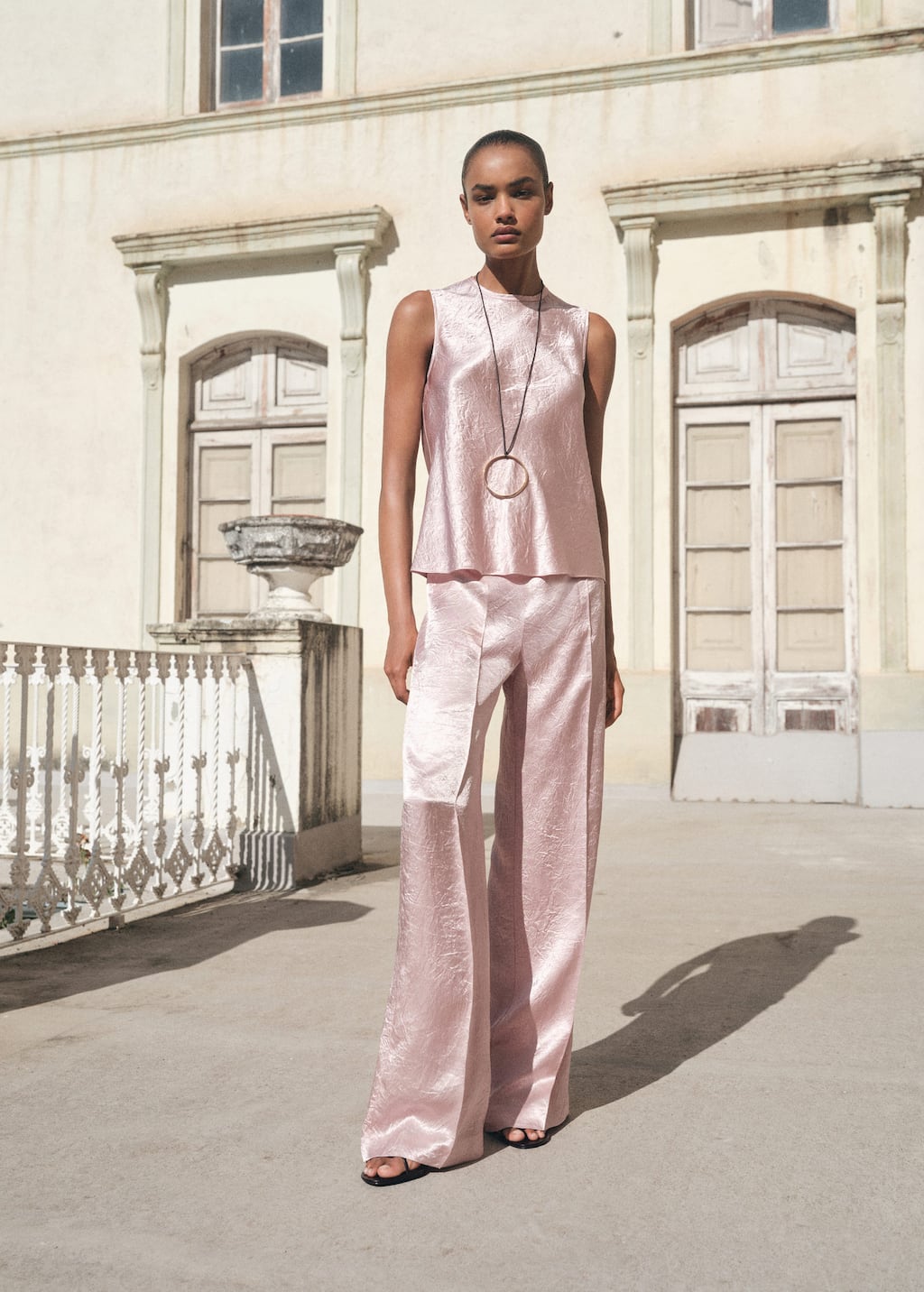 Mango Blouse Satinée Effet Froissé Rose Pastel - Femme - L -  In Orange