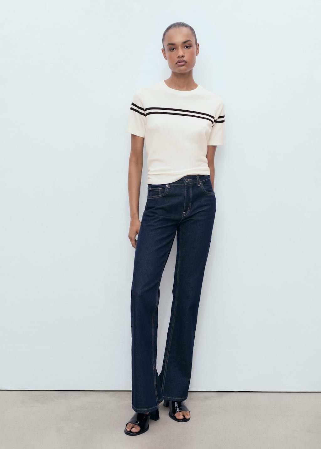 Mango Striped Short-sleeved Sweater In White