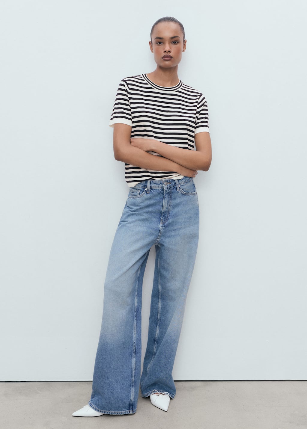 Mango Striped Short-sleeved Sweater In Multi