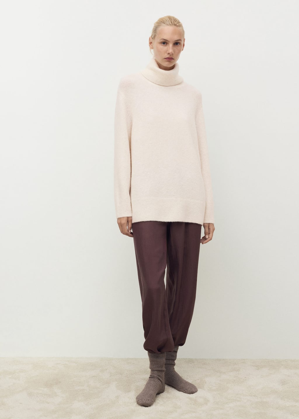 Mango Turtleneck Knit Sweater Ivory White In Neutral