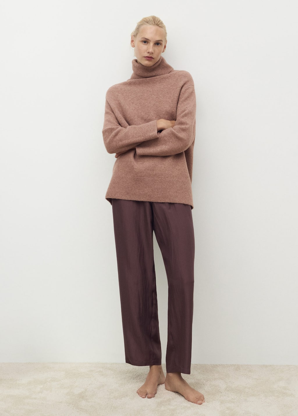 Mango Turtleneck Knit Sweater Medium Brown In Brown