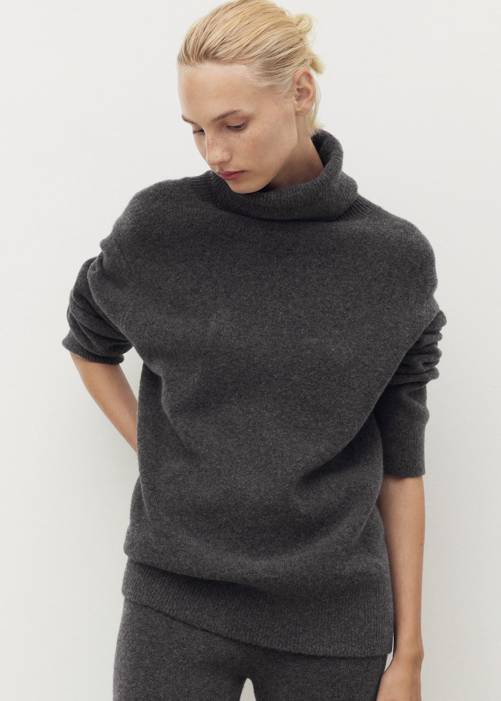 Mango Pull-over Maille Col Montant Gris Anthracite - Femme - L - In Gray