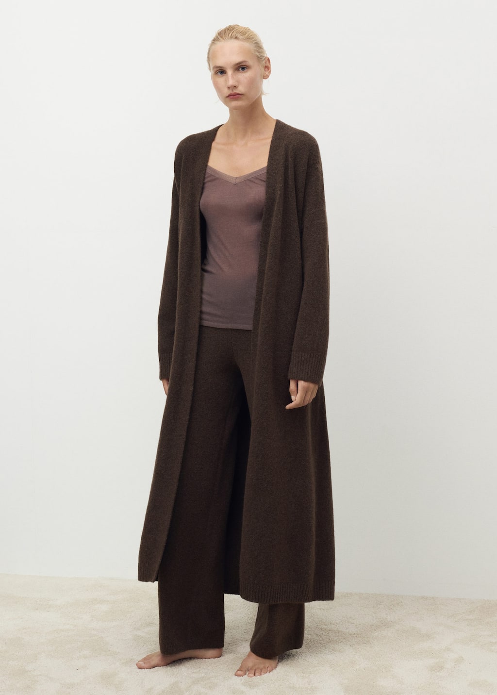 Mango Knitted Long Dressing Gown Chocolate In Brown