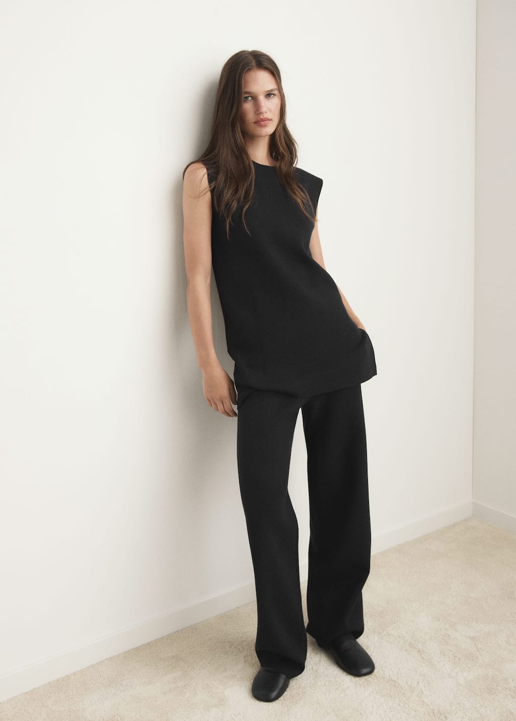 Mango Milano Fabric Pyjama Trousers Black In Black