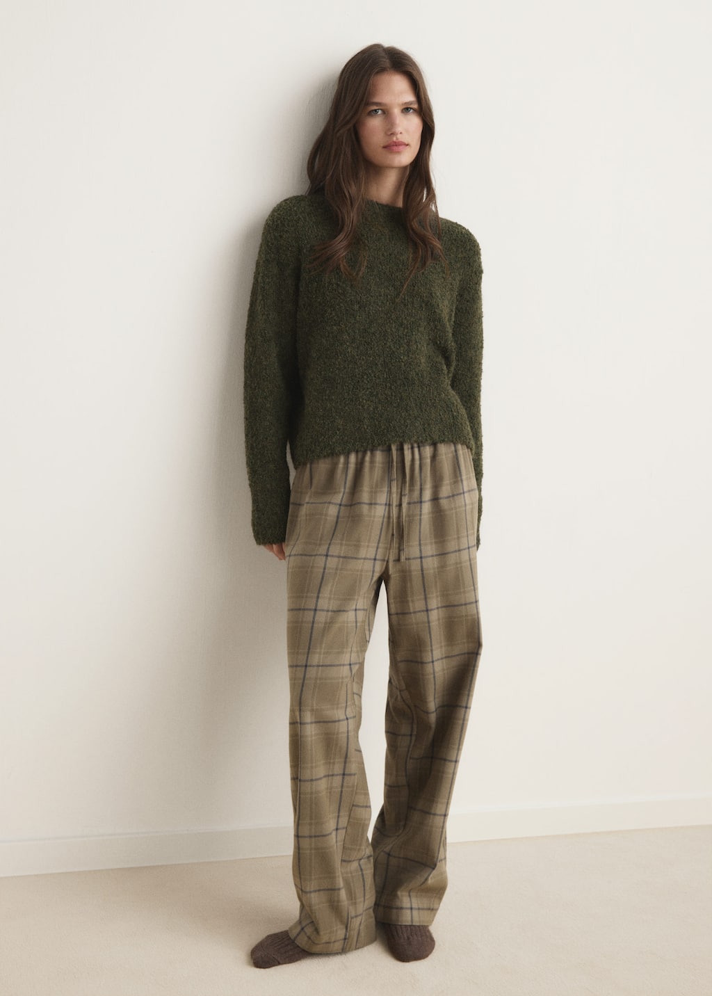 Mango Pull-over Tissu Bouclette Col Rond Vert - Femme - M -  In Green