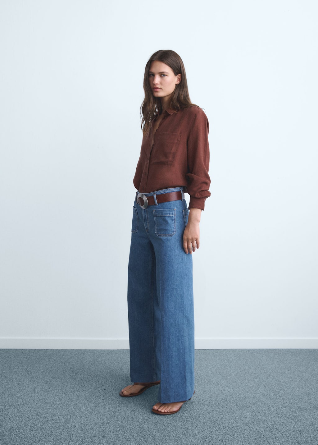 Mango Wide Leg Jeans With Pockets In Blue