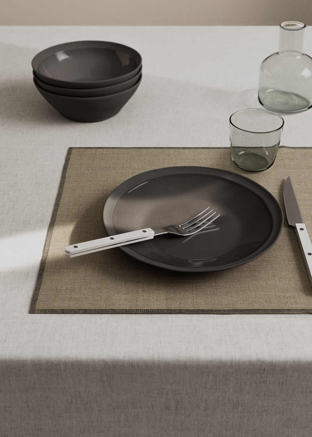 Resin-coated linen placemat with contrasting overlock