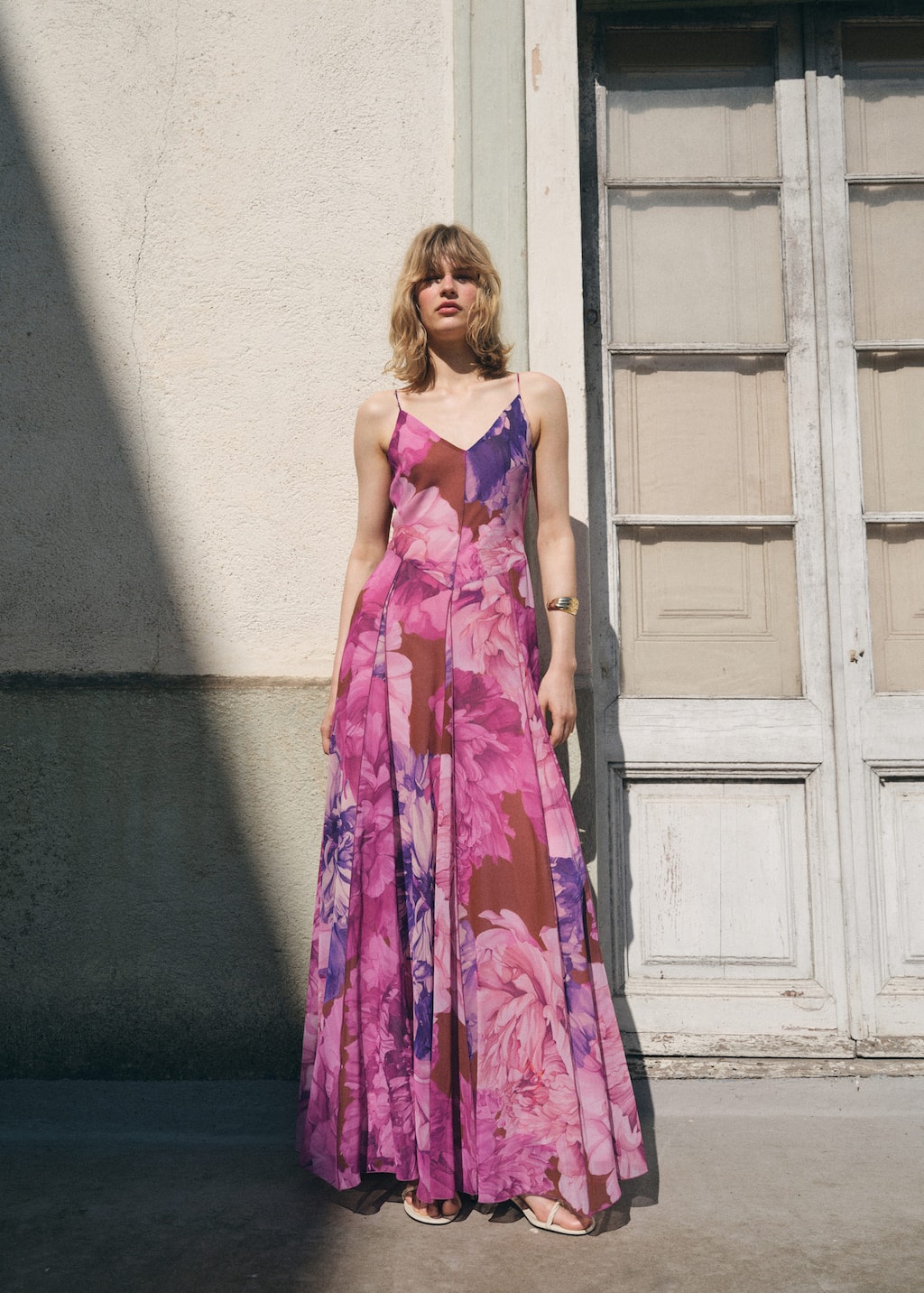 Mango Floral-print Flared Dress Purple In Purple