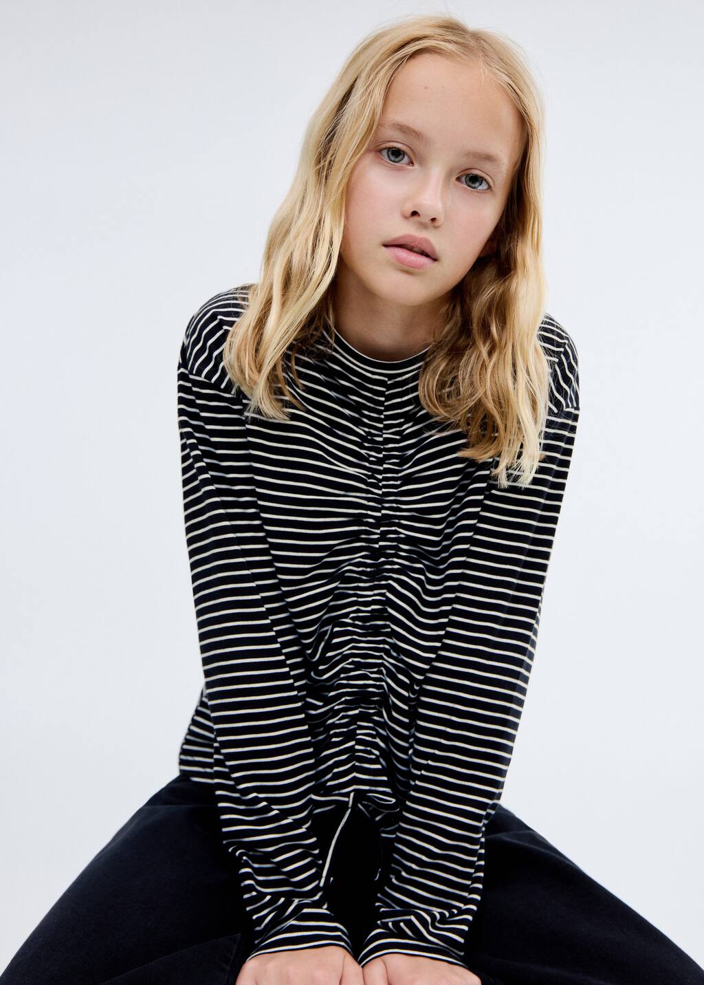 Mango T-shirt À Rayures Froncées Noir - Enfants - 13-14 Ans -  Kids In Black