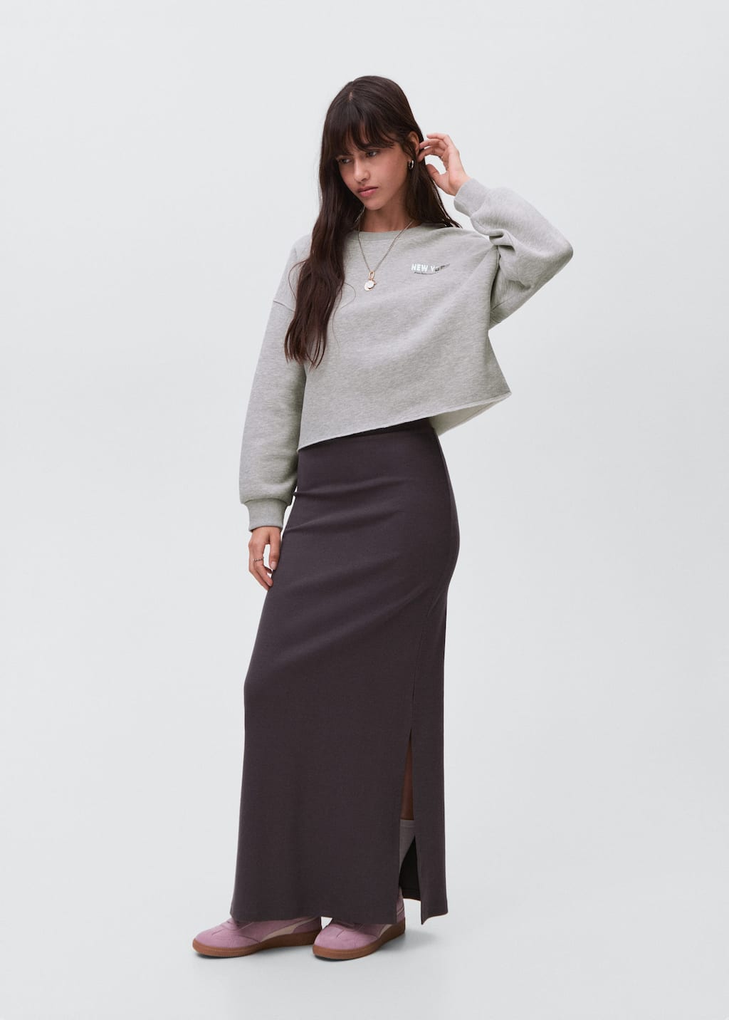 Mango Teen Printed Cotton Sweatshirt In Gray