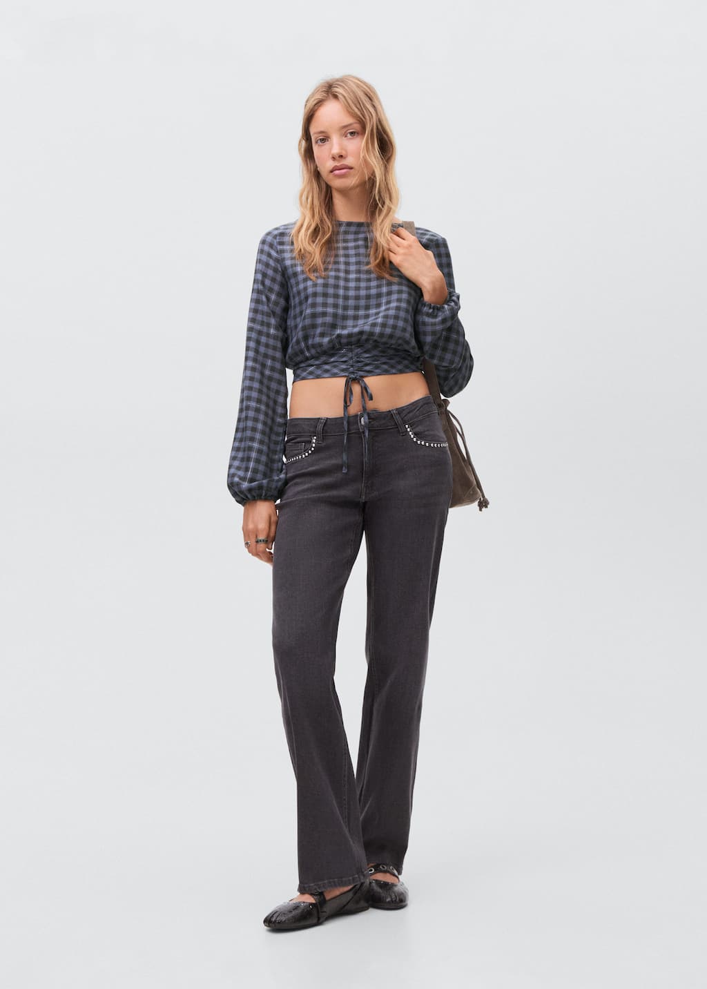 Mango Teen Blouse Carreaux Détail Lurex Gris - Fille - L - In Gray