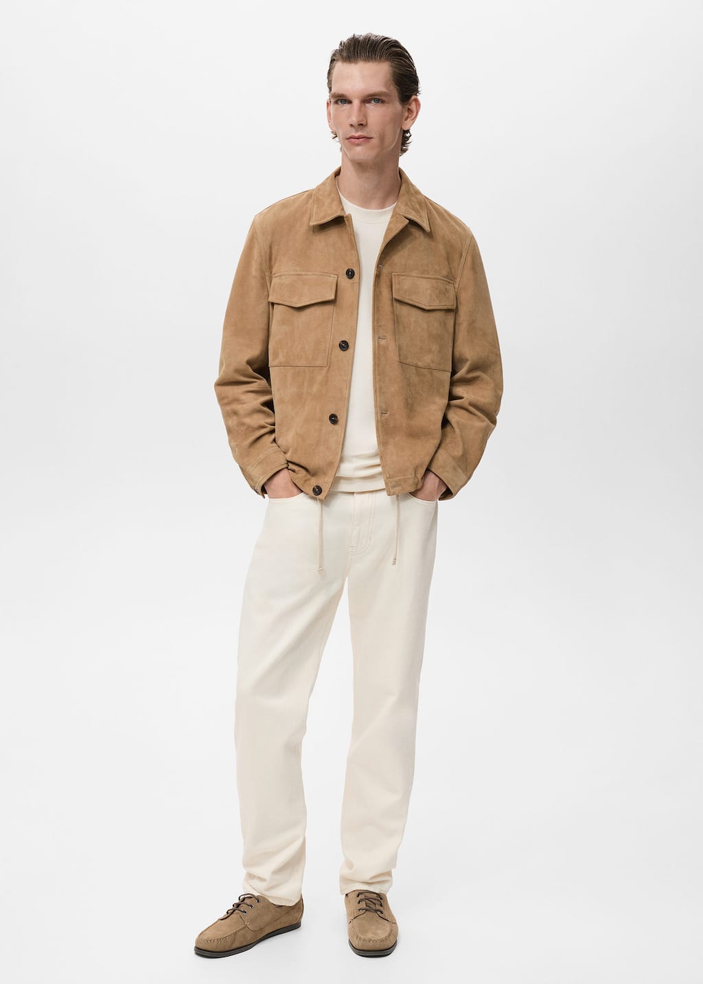 Mango Man 100% Leather Jacket With Pockets Medium Brown In Brown