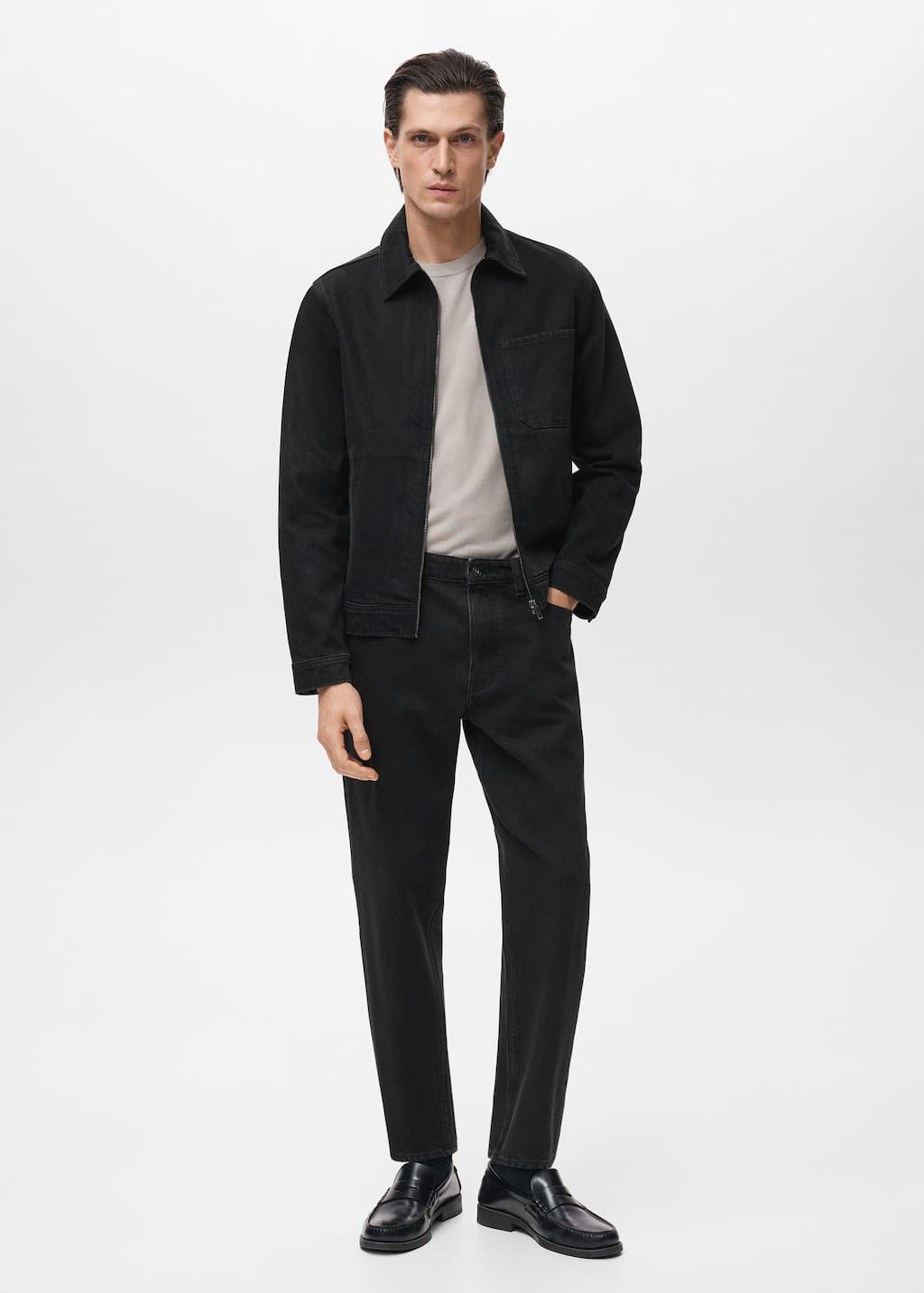 Mango Man Blouson En Jean Poche Black Denim - Homme - L -