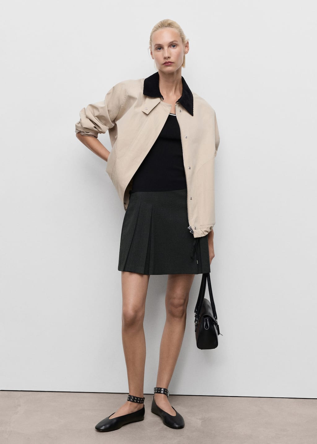 Mango Pleated Mini-skirt In Gray
