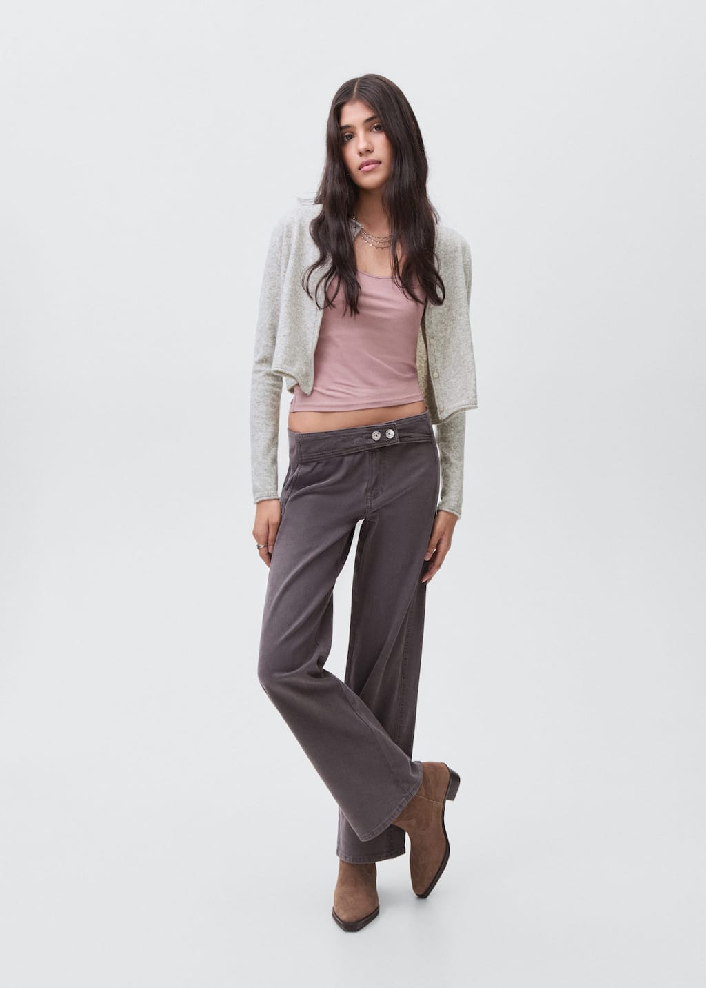 Mango Teen Cropped Cardigan With Buttons Medium Heather Grey In Gray