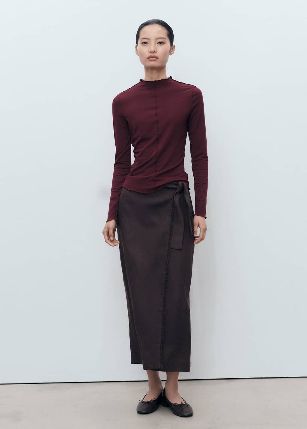 Mango Lettuce Edge Long Sleeve Top In Red