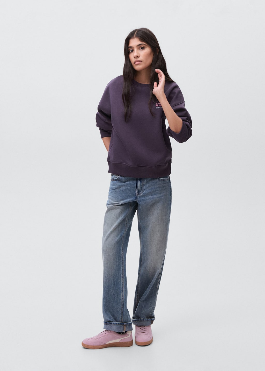 Mango Teen Printed Cotton Sweatshirt Purple In Purple