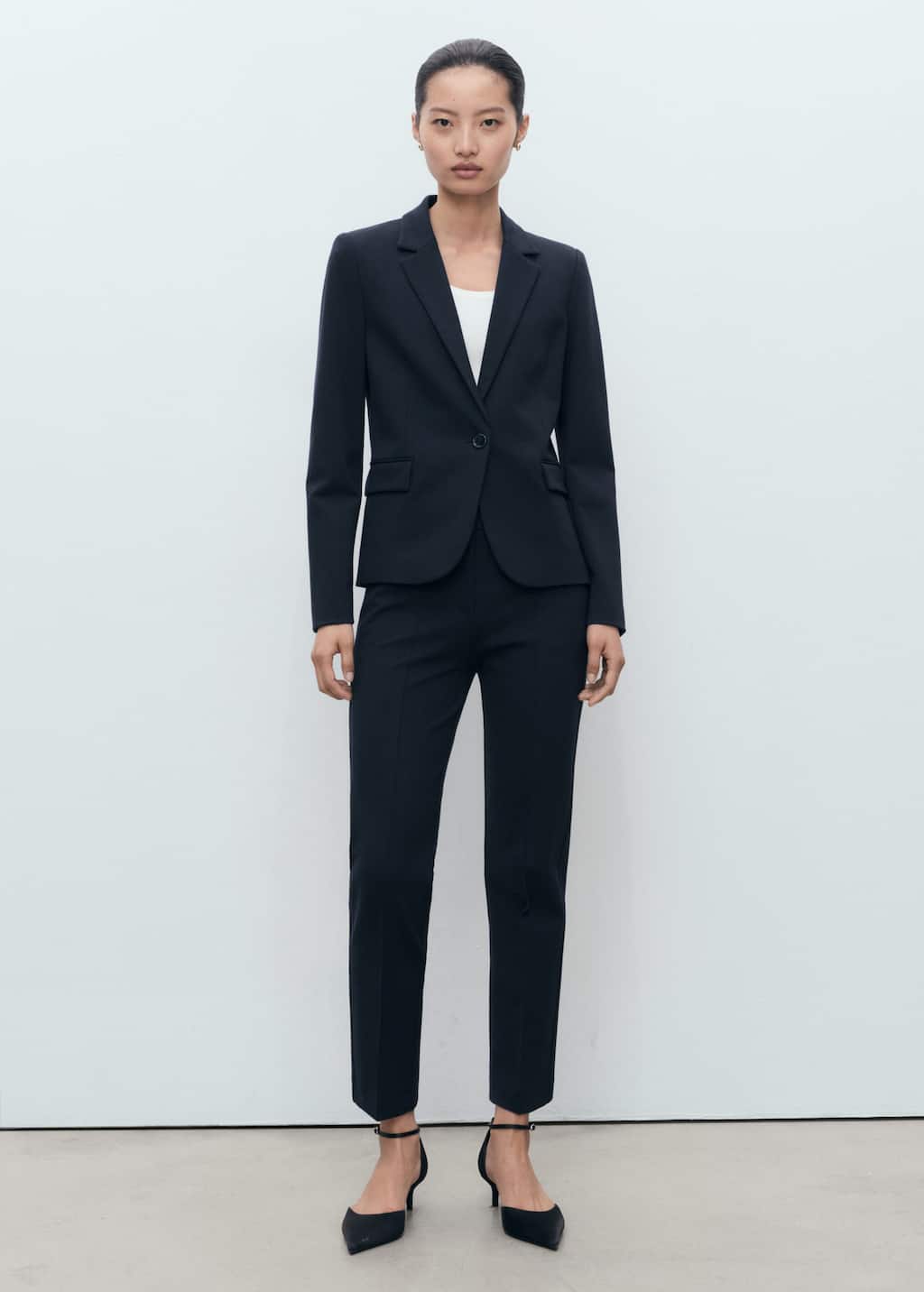 Mango Fitted Suit Jacket Dark Navy In Blue