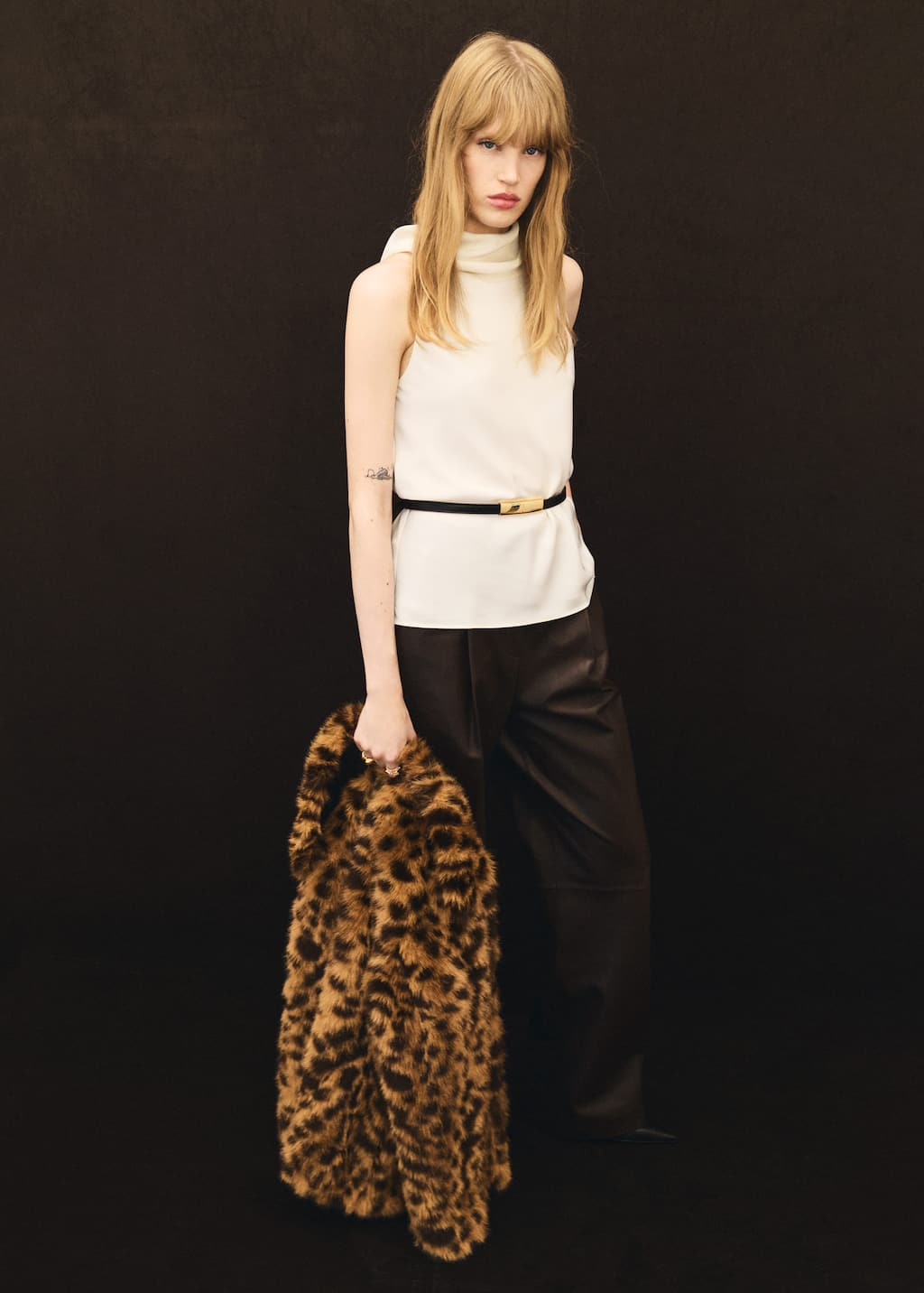 Mango Satin Blouse With Draped Neck Ecru In Neutral