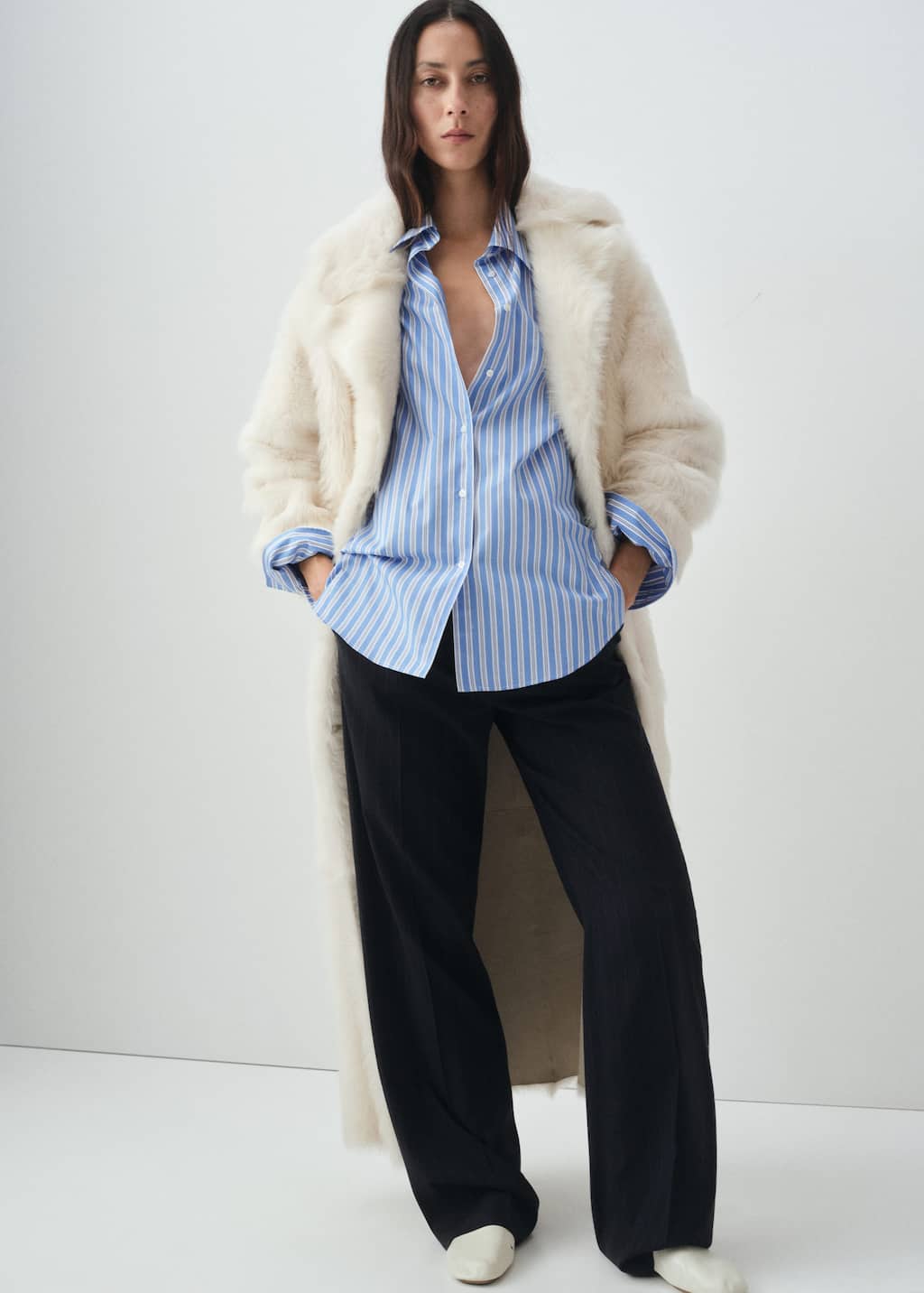 Mango 100% Cotton Striped Shirt Sky Blue