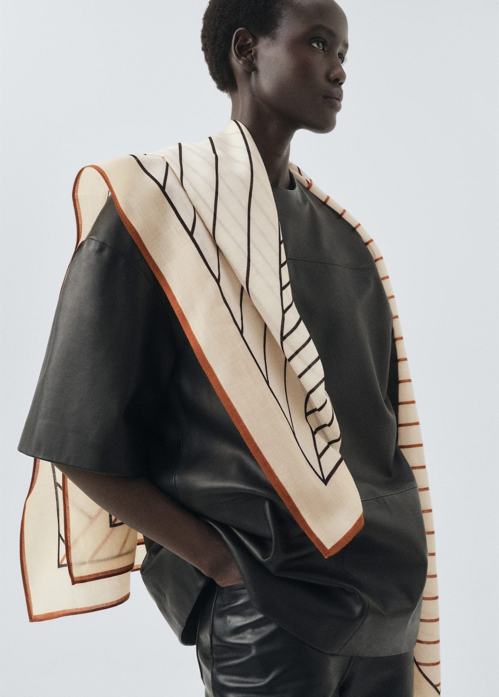 Mango 100% Wool Geometric-print Foulard Brown