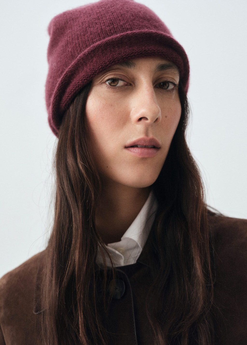 Mango 100% Cashmere Beanie Burgundy