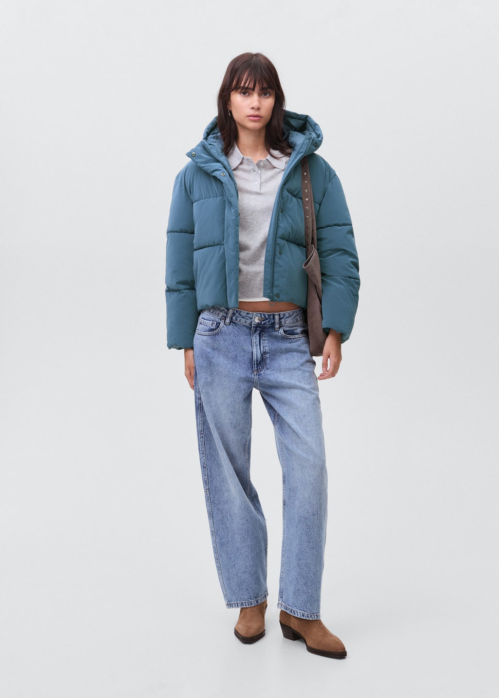 Mango Teen Waxed-effect Padded Anorak Blue