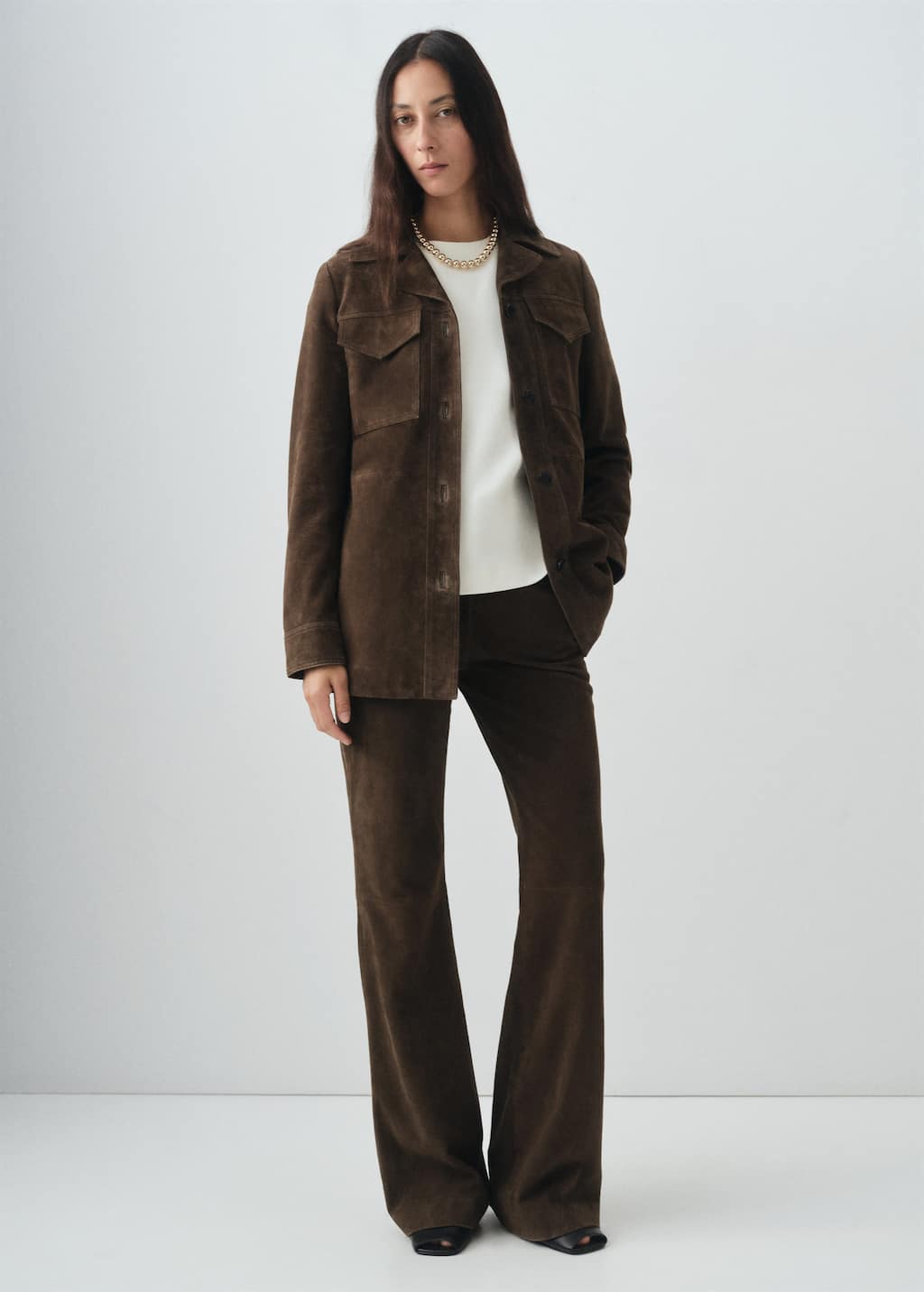 Mango 100% Suede Jacket With Pockets Khaki In Animal Print