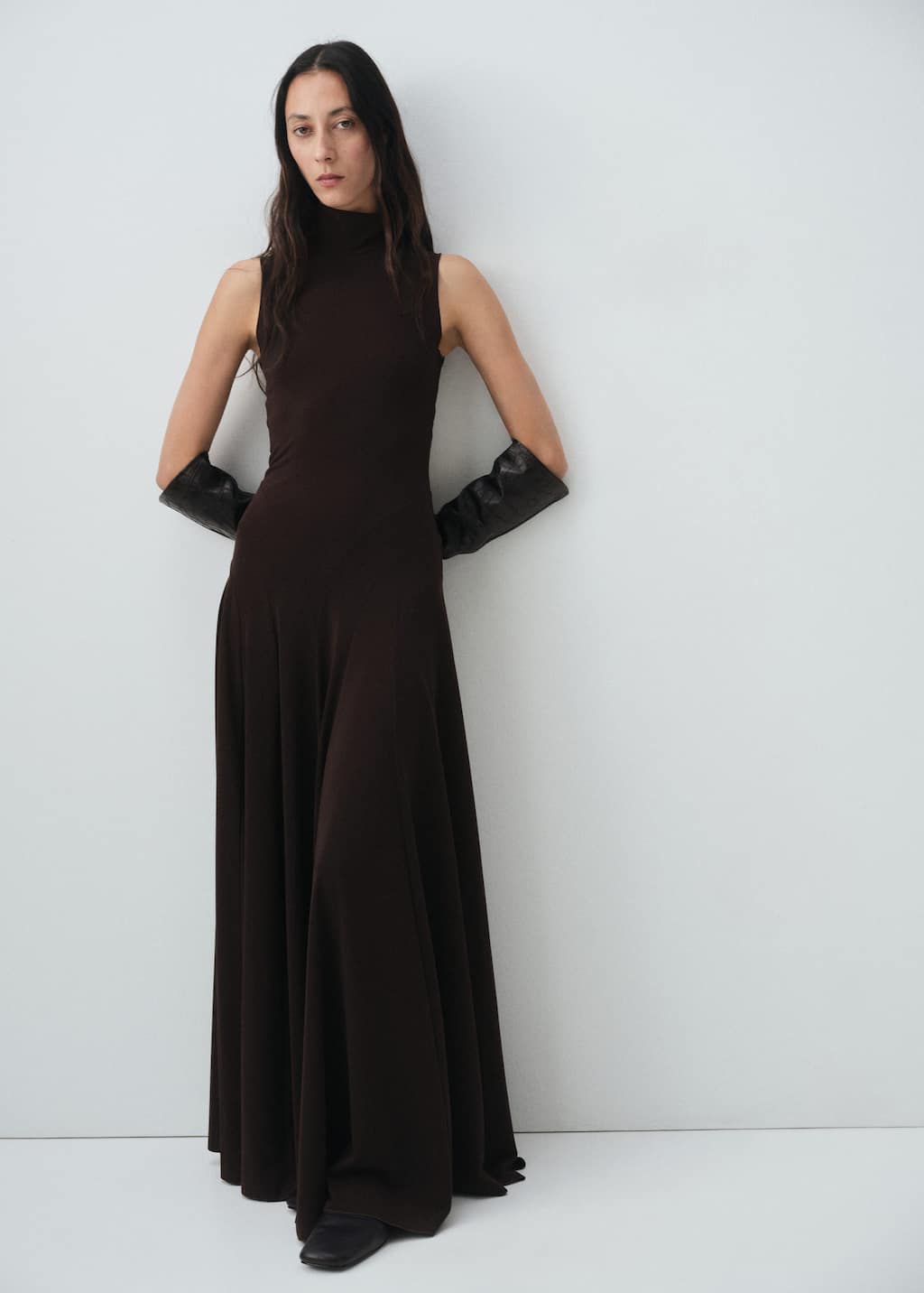 Mango Godet Dress With Back Opening Brown In Black