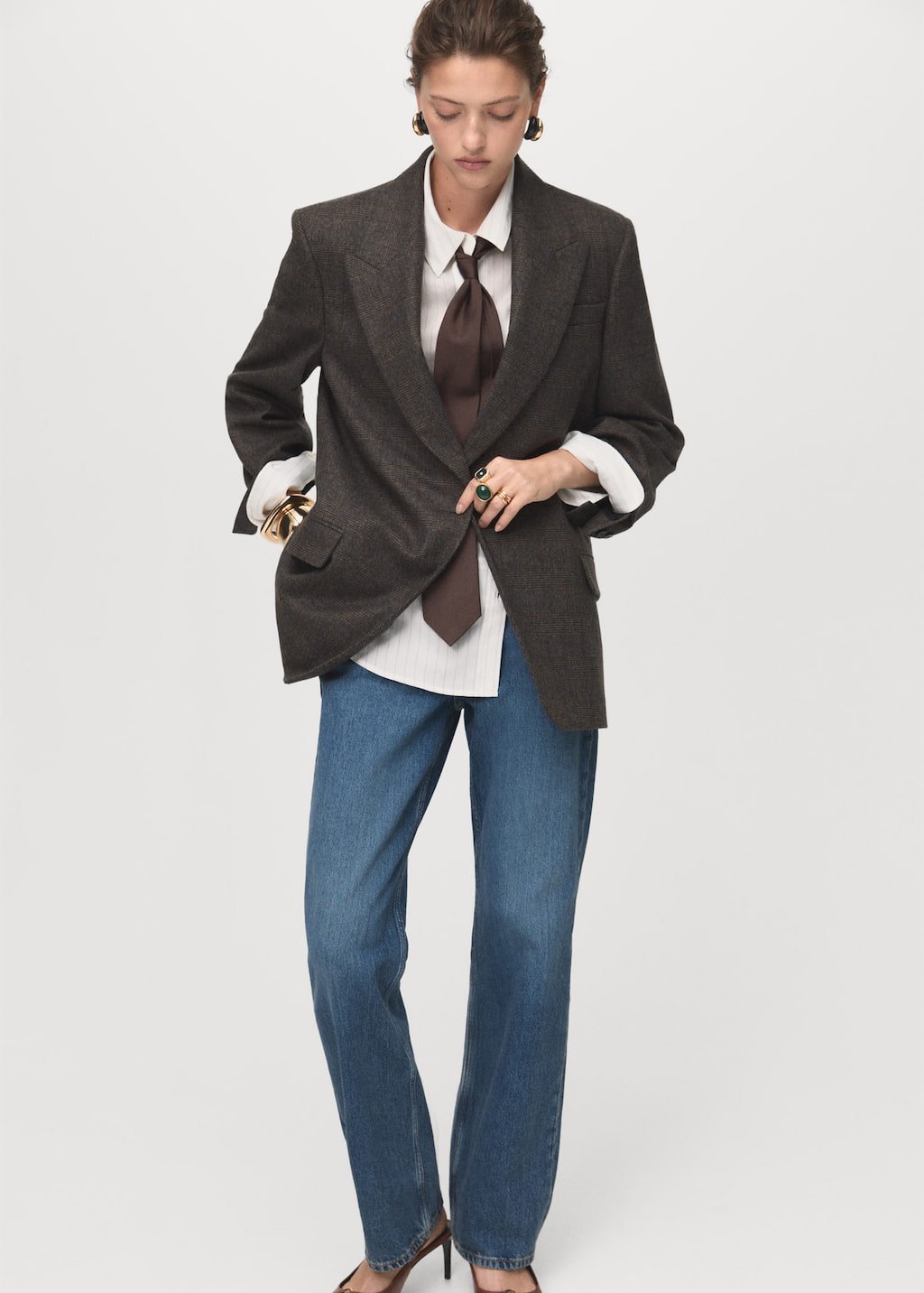 Mango Wool Suit Jacket Brown In Multi